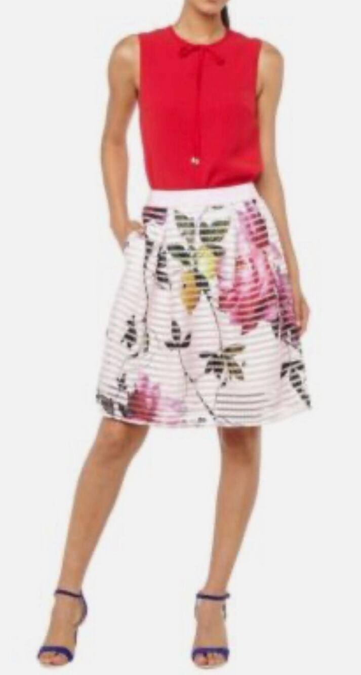 Ted Baker London Pleated Citrus Bloom Mesh Skirt Pink Floral TB 1 US 4 UK 8